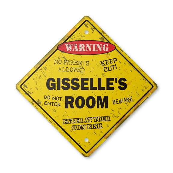 Gisselle's Room Sign Vintage Crossing Zone Xing | Indoor/Outdoor Plastic | 12" Tall rustic kids bedroom decor door children's name boy girl