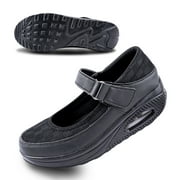 Git-up Women's Mesh Walking Shoes Adjustable Strap Nurse Shoes Lightweight Casual Working Sneaker, Black 7