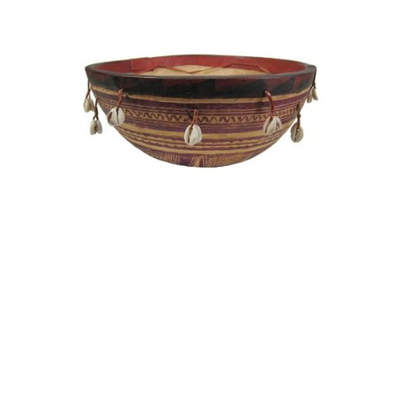 Gita Gourd Drum - 12" with leather, cowrie shells, and hand carvings - from Ghana, West Africa