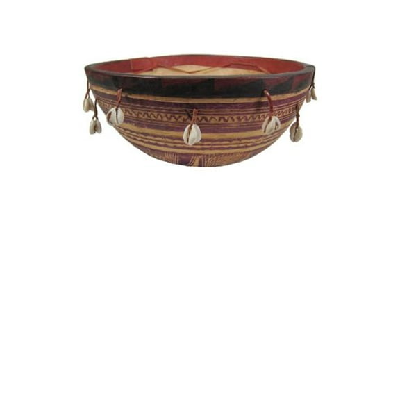 Gita Gourd Drum - 12" with leather, cowrie shells, and hand carvings - from Ghana, West Africa
