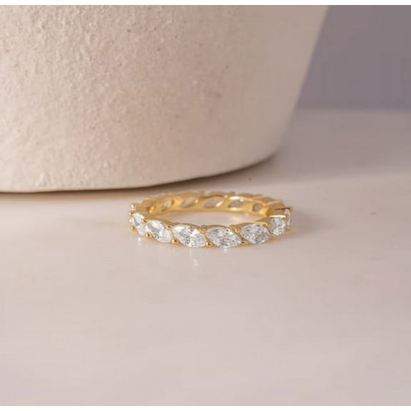 GitanshJewels Moissanite Marquise Women Wedding Ring,Engagement Ring in (G-H, I2-I3), 14K Yellow Gold Plated, Promise Ring