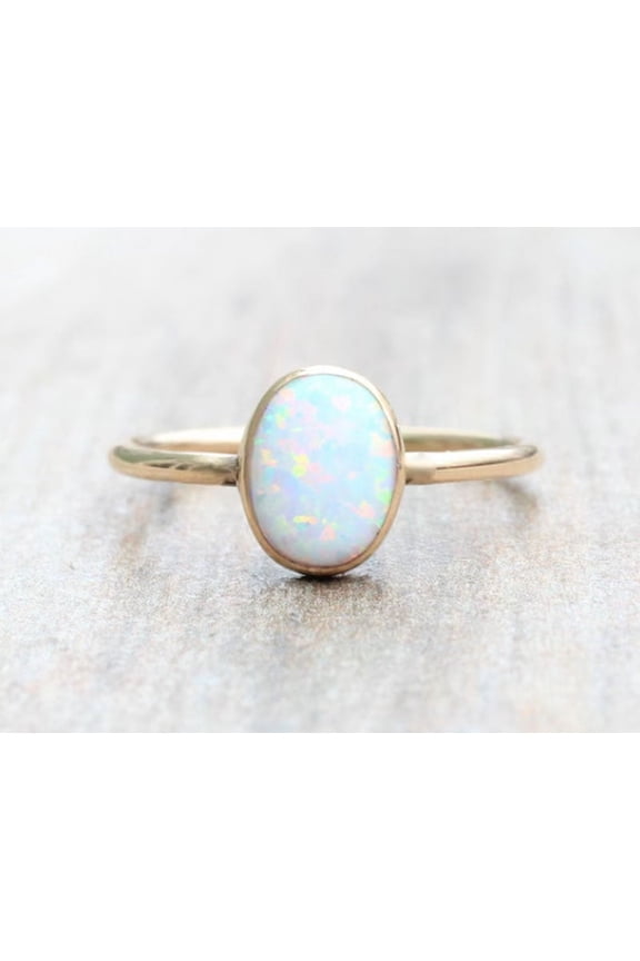 Lab-Grown Fire Opal Oval Ring in 925 Yellow Gold Plated for Women| April Birthstone Jewelry for Her | Lab-Grown Fire Opal Engagement Rings