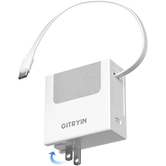 Gitryin Portable USB C Charger Block, Retractable Wall Charger, 40W PD Fast Charging Block with 33.5in Type-C Cable, Power Adapter with Foldable Plug for iPhone 16/15, Galaxy S23 22, White