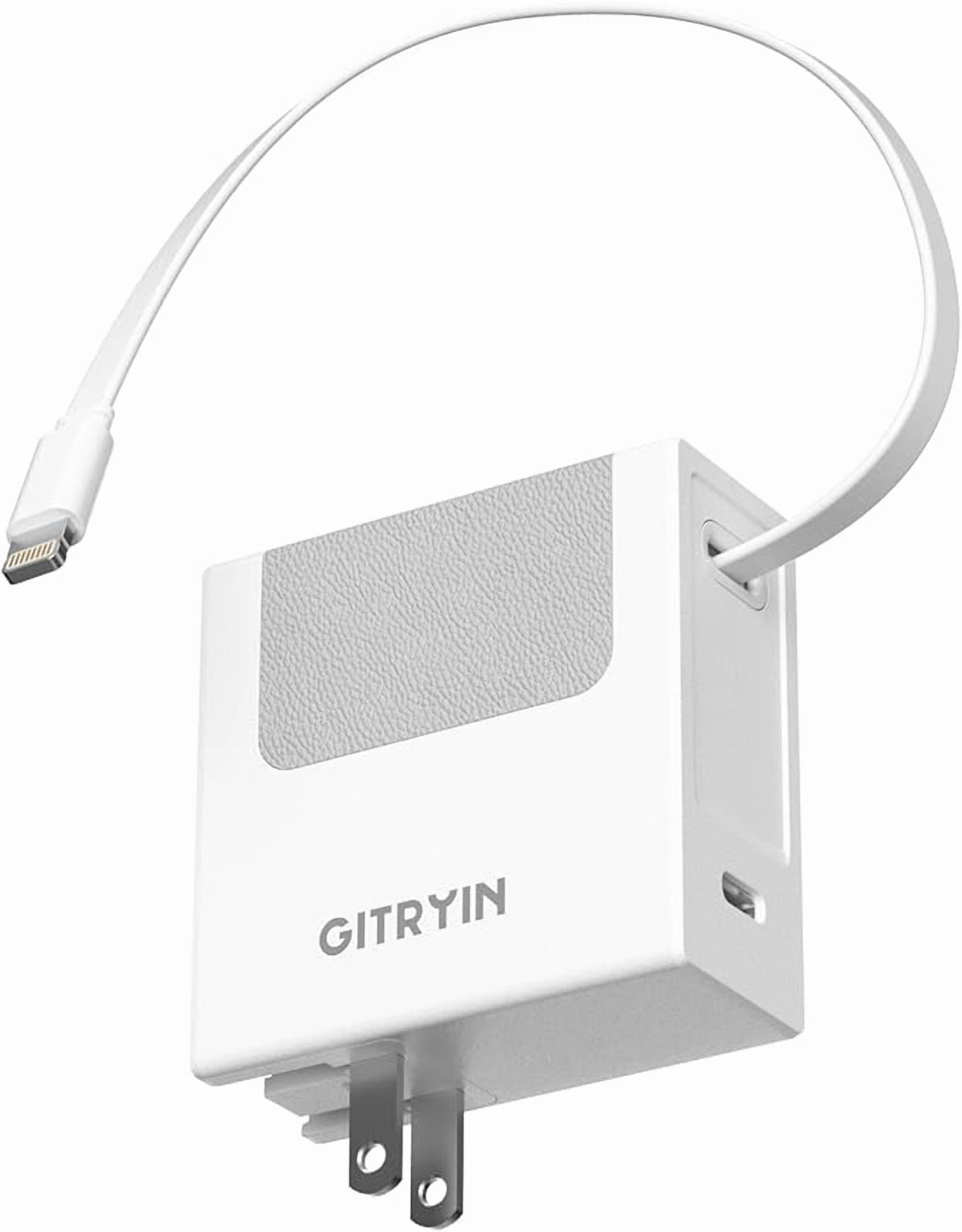 Gitryin Portable USB Phone Charger Block, Retractable Wall Charger with 33.5in Retractable Lightning Cable, 40W Fast Charging Block with USB C Port, Power Adapter with Foldable Plug for iPhone.
