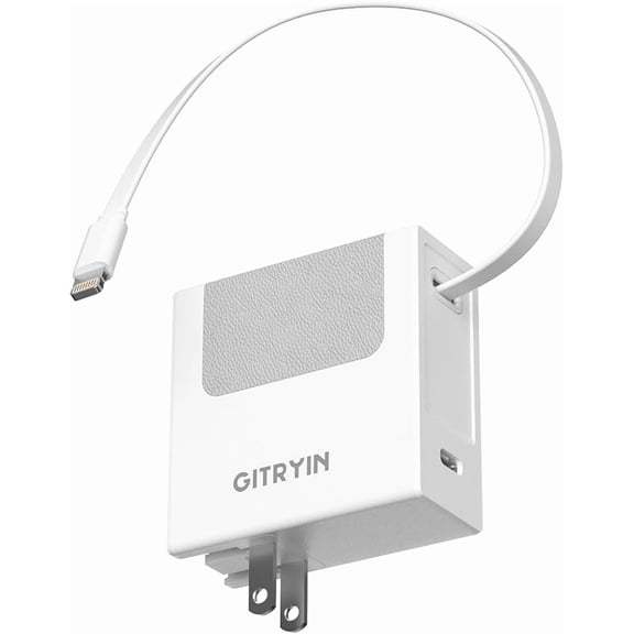 Gitryin Portable USB Phone Charger Block, Retractable Wall Charger with 33.5in Retractable Lightning Cable, 40W Fast Charging Block with USB C Port, Power Adapter with Foldable Plug for iPhone.