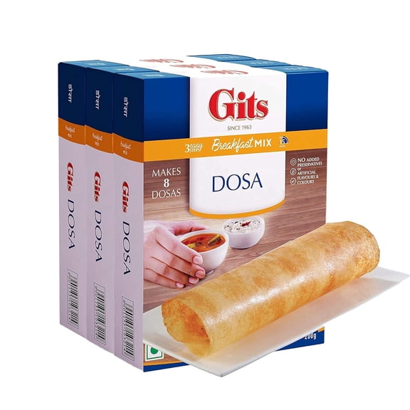 Gits Instant Mix Box - 600gm (Pack of 3 x 200gm) | Ready to Cook Indian Breakfast/Lunch/Dinner/Snack Meal | No Artificial Colors,Flavors,Preservatives,100 percent Vegetarian,Easy Recipe (Dosa)