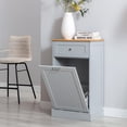 thumbnail image 1 of Gitua Tilt Out Trash Cabinet, Freestanding Wooden Kitchen Trash Recycling Cabinet with Drawer & Removable Cutting Board, Dog Proof Trash Can Cabinet, Grey, 1 of 12
