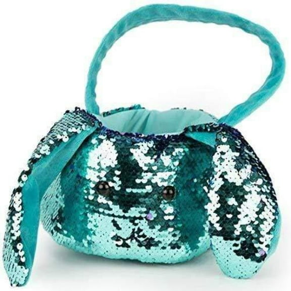 Reversible Sequin Bunny Basket - Gitzy 8 Inch Gift Basket with Flip Sequins