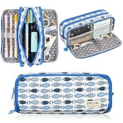 GIUGT Canvas Fabric Double Openinf Pencil Case, Yellow