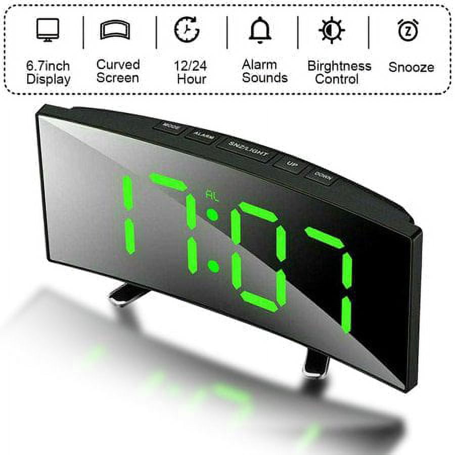 Giugt Digital Alarm Clock, 6.7 Mirrored LED Clock, USB/ Battery
