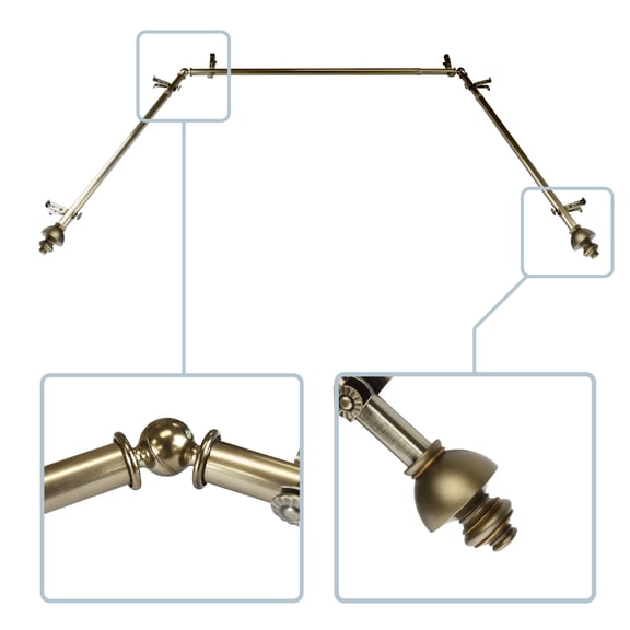 Giulia 13/16" Bay Window curtain rod 20"-36", 38"-72" - Antique Brass,(ABay-04-4)