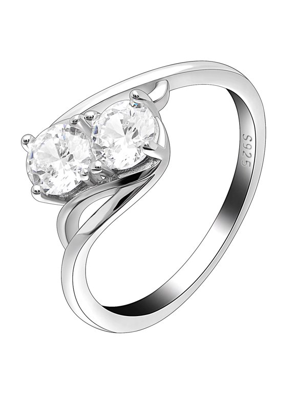 Giulia Engagement Ring Sterling Silver Cz 2 Stone Womens Ginger Lyne Collection