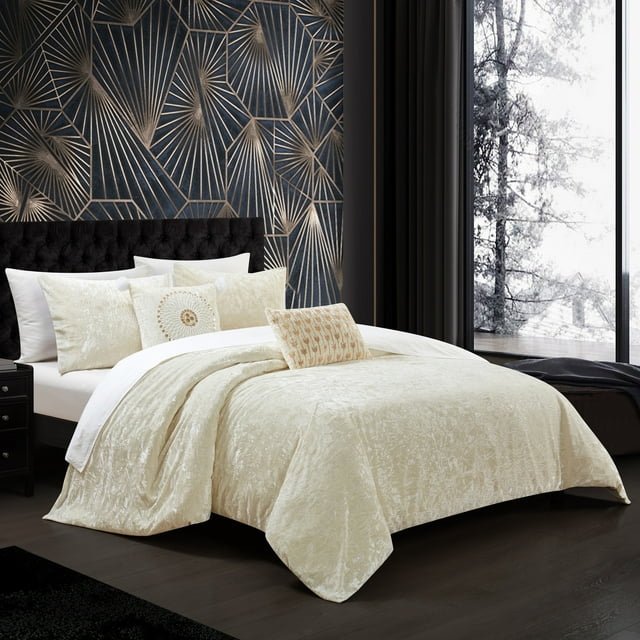 Giuliana 5 Piece Comforter Set Crinkle Crushed Velvet Bedding