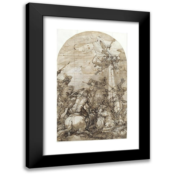Giulio Benso 10x14 Black Modern Framed Museum Art Print Titled - Battle Scene with the Appearance of the Angel of Victory (1648)