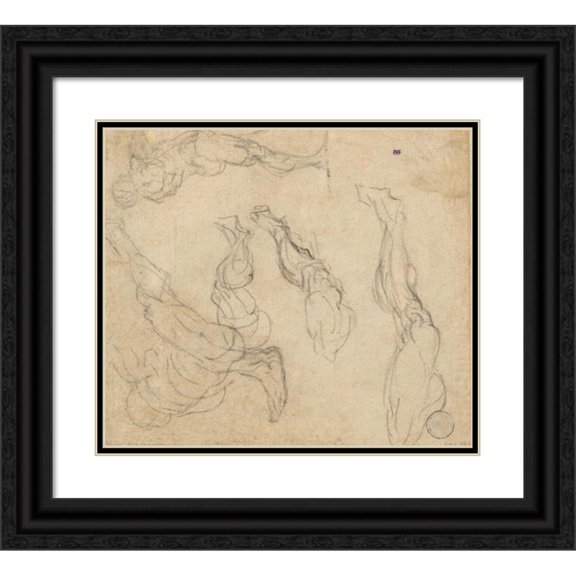 Giulio Campagnola 23x20 Black Ornate Framed Double Matted Museum Art Print Titled: Head of a Boy (Verso) (C. 1513)