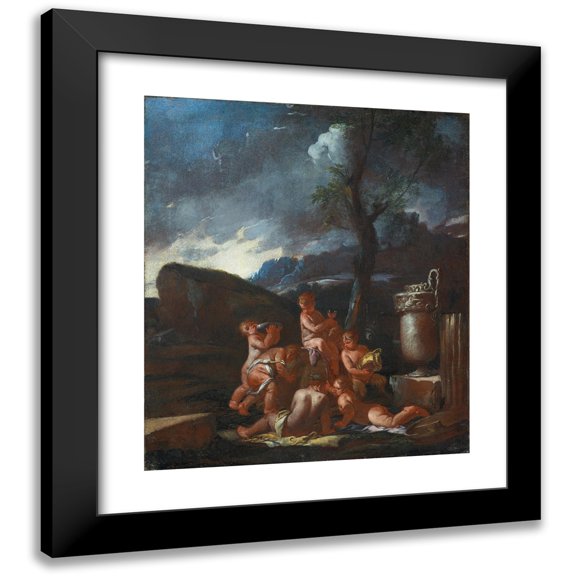 Giulio Carpioni 12x14 Black Modern Framed Museum Art Print Titled - Bacchanal with Putti
