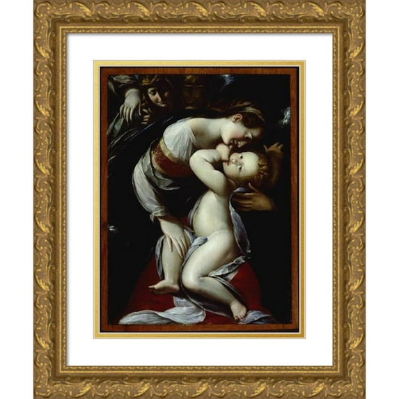 Giulio Cesare Procaccini 11x14 Gold Ornate Wood Frame and Double Matted Museum Art Print Titled - Virgin and Child with Angels (C. 1610)