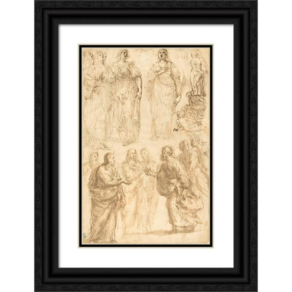 Giulio Cesare Procaccini 13x18 Black Ornate Wood Framed Double Matted Museum Art Print Titled - Scenes from the Life of Saint Peter