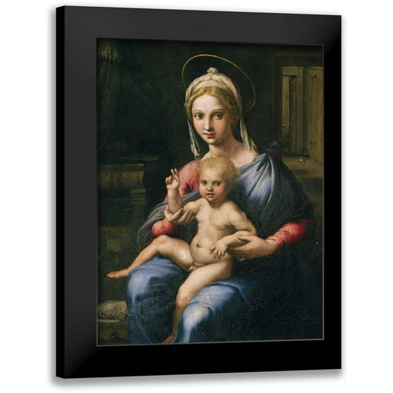 Giulio Romano 19x24 Black Modern Framed Museum Art Print Titled - Vergine e Bambino