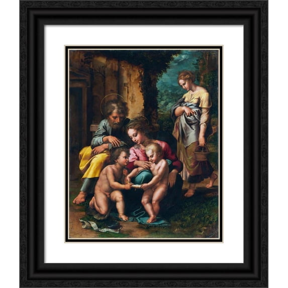 Giulio Romano 20x24 Black Ornate Framed Double Matted Museum Art Print Titled: The Holy Family (1520-1523)