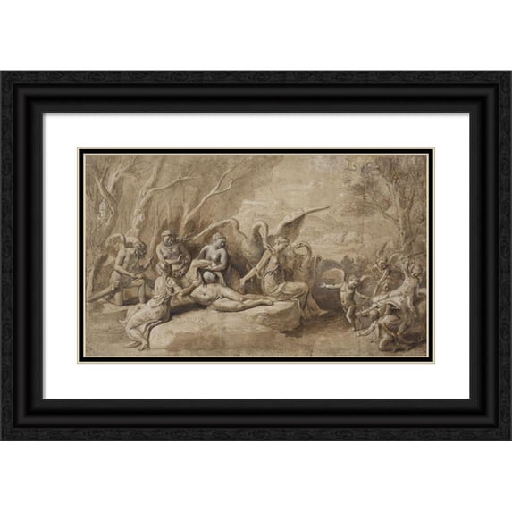 Giulio Romano 24x16 Black Ornate Framed Double Matted Museum Art Print Titled: Venus Mourning the Death of Adonis (1529 - 1539)