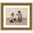 thumbnail image 1 of Giulio del Torre 18x15 Gold Ornate Wood Frame and Double Matted Museum Art Print Titled - Two Card Players (1902), 1 of 4