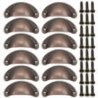 Giunmcul 12 Pack Classical Cup Handle Pull for Kitchen Cupboard Cabinet Drawer Brushed Antique Brass Finish Furniture Hardware with Screws