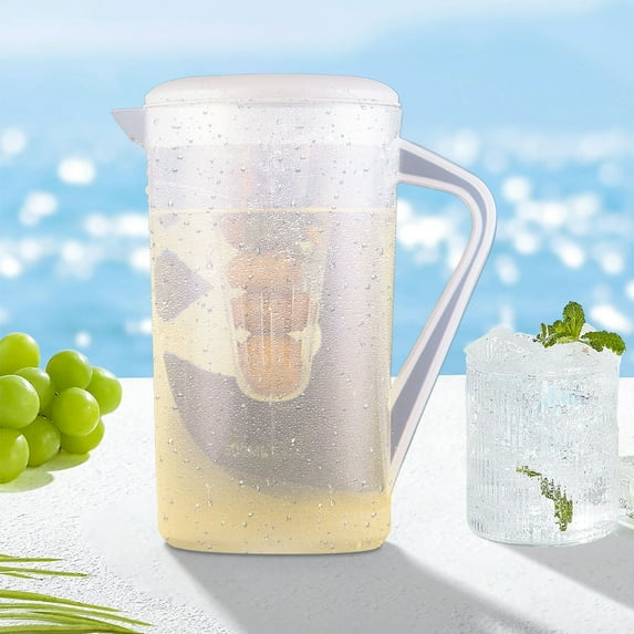 Giunmcul 2.5L Plastic Beverage Pitcher with Filter and Scale Pink Gray for Coffee Shops