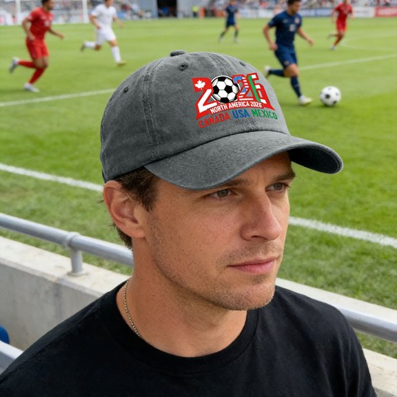 Giunmcul 2026 Host Nations Soccer Supporter Cap Washed Cotton Adjustable Strap Curved Brim Casual Dad Hat for Men Women Game Day Travel Outdoor Sun Protection 1 Piece