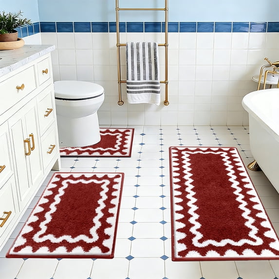 Giunmcul 3 Piece Bathroom Rug Set Microfiber Bath Mat Set Includes Long Runner and U Shape Toilet Mat Soft Absorbent Non Slip Machine Washable Home Decor 3 Pack