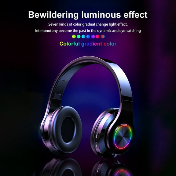 Giunmcul up to 45% Off Head-Mounted Foldable TWS-Headphones Wireless Bluetooth 5.0 Headset FM/TF-CardAux-in Function 7-Color Gradient Aperture Built In Microphone
