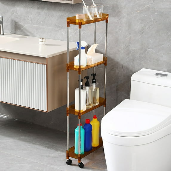 Giunmcul 50% Off Clear Slim Rolling Storage Cart for Laundry Room Organization, 4 Tier Mobile Shelving Unit with Wheels Rolling Utility Cart Storage Rack for Kitchen Bathroom Laundr