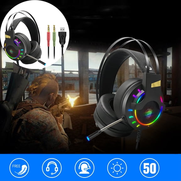 Giunmcul 50% Off Clear Gaming Headset 3.5mm Over-Ear Stereo Gaming Headphone Microphone For-