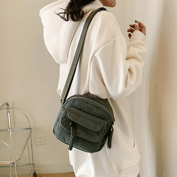 Giunmcul up to 65% Off Women's Corduroy Shoulder Bag with Zipper Fashionable Solid Color Casual Cloth Bag with Campus Style for One Shoulder Crossbody Small Bag