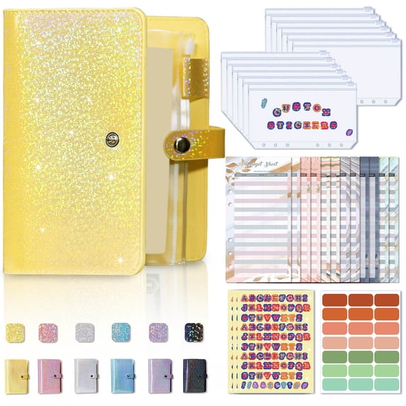 Giunmcul A6 Financial Planner Organizer Budget Notebook Loose-Leaf Goal Calendar Monthly Ledger Logbook Compact Portable with Storage Pockets