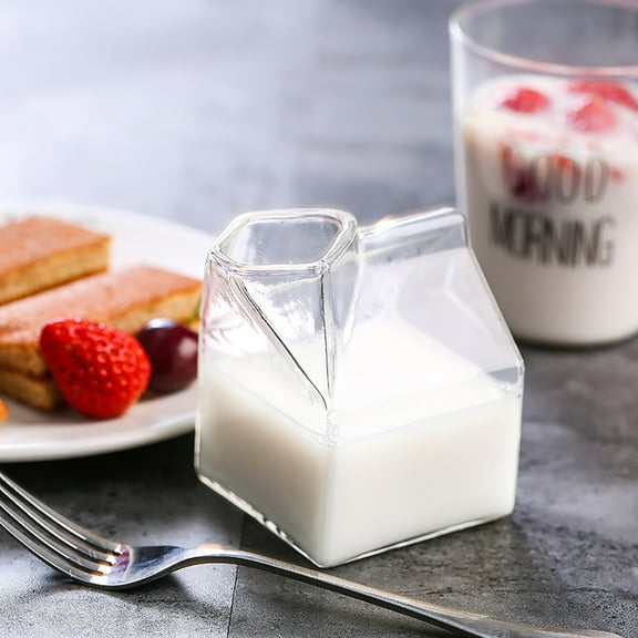 Giunmcul Borosilicate Glass Milk Carton-Shaped Drinking Glass Handcrafted Transparent 10.5 x 7 x 7 cm 1pc