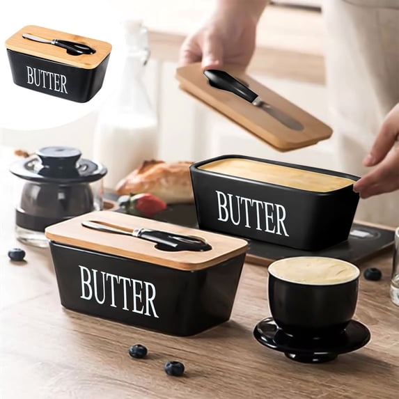 Giunmcul Holiday Deals New Ceramic Butters Box Cheese Butters Box Nordics Style Butters Storage Ceramic Jar Comes with Lid and Cutting Tools