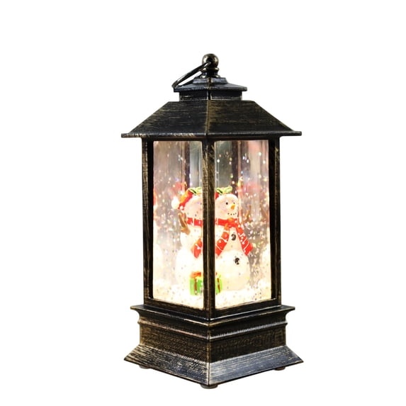 Giunmcul Christmas Decoration, Christmas Snowman Lantern LED Night Light with Glitter Waterfall Desktop Decor