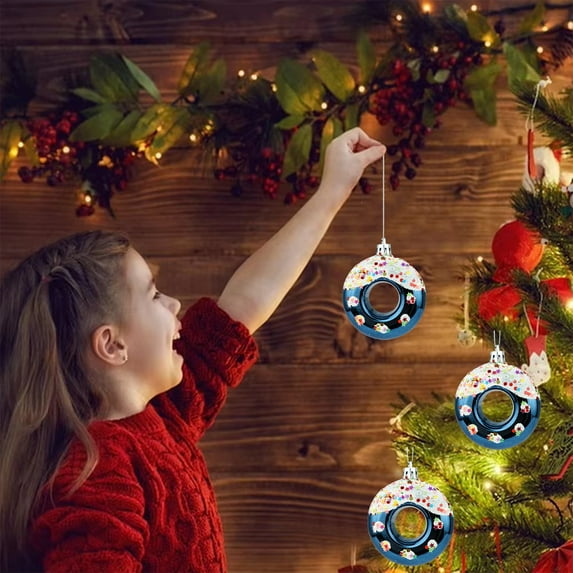 Giunmcul Christmas Decoration, Christmas Tree Donut Pendant Ornament Set 8 Colors Plastic Festive Decor 4 Pack