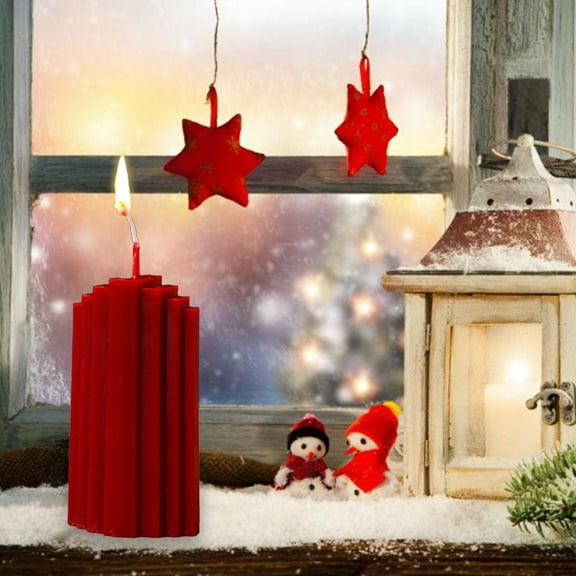 Giunmcul Christmas Decoration, Christmas Vintage Red Scented Candles Column Cones Soy Wax Holiday Decor