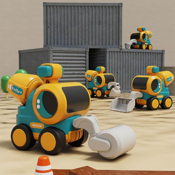 Giunmcul Construction Vehicle Toy Set 4 Pack Push and Go Engineering Trucks Friction Powered Mini Cars for Kids Age 3 Plus Party Favors Gift