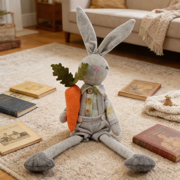 Giunmcul Cute Bunny Plush Doll Handmade Fabric Rabbit Figurine Spring Easter Home Decor Table Shelf Centerpiece Gift 18.11 in Tall 1 Pack