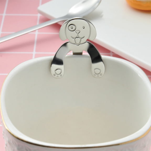 Giunmcul Cute Dog Long Handle Stainless Steel Coffee Spoon Teaspoon Hang on Cup Rim Food Grade 304 Rust Resistant Easy Clean Dishwasher Safe Multiple Sizes 1 Piece