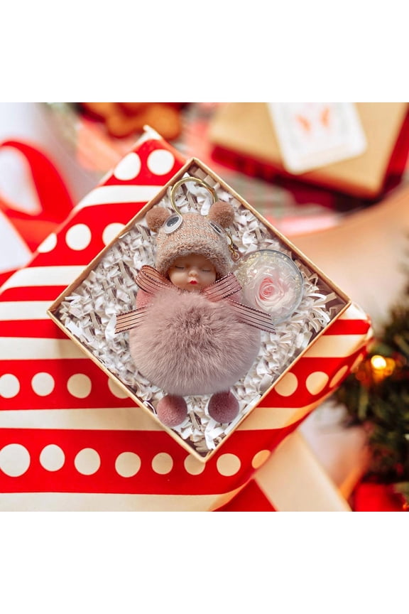 Cute Plush Doll Keychain with Immortal Flower Bundle - Valentine's Day Keepsake Bag Ornament - Synthetic Materials - Soft Texture - Perfect Unique Valentine Gift