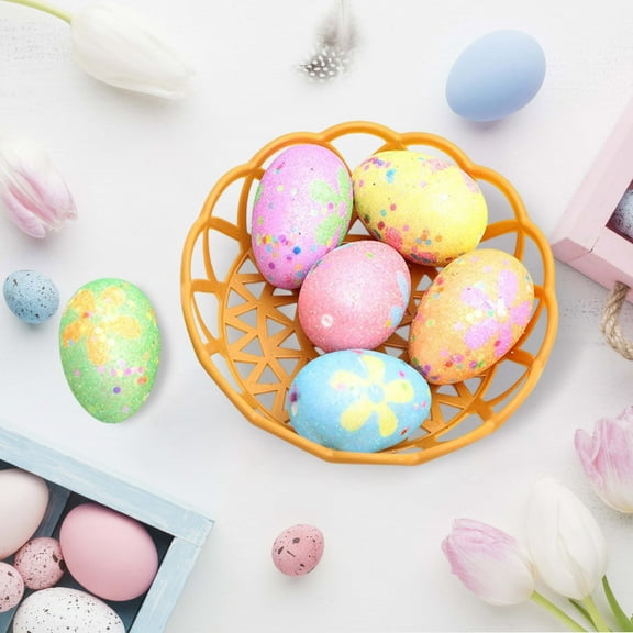 Giunmcul Decorative Easter Eggs Set 6 Pack Colorful Foam Glitter Hanging Eggs with Strings for Home Office School Party Tree Basket Stuffers 15cm