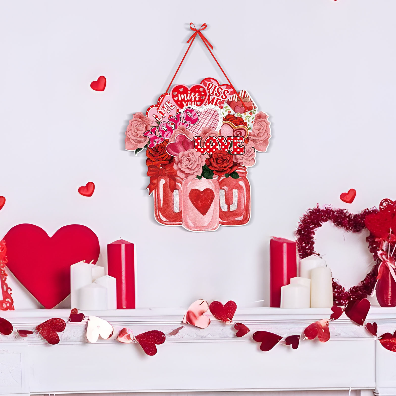 Giunmcul Door Hanging Valentines Party Decoration Wedding Floral Jar ...