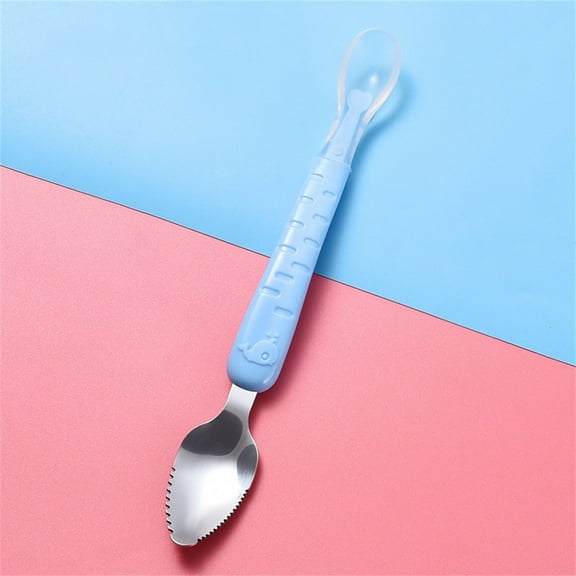 Giunmcul Double Headed Baby Spoon with Stainless Steel Scraper Safe Round Gentle Design Easy to Clean Feeding Spoon