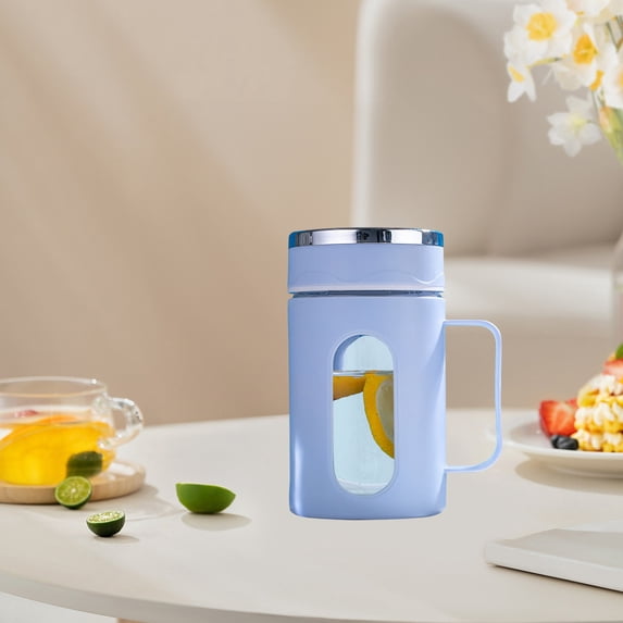 Giunmcul Double-Layer Plastic Glass Cup with Handle Insulated Borosilicate Inner and Shatterproof Shell Office Travel Tea Mug 1pc