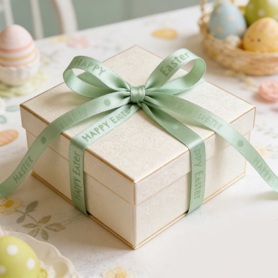 Giunmcul Easter Bunny Wired Ribbon Bow Wrapping Ribbon for DIY Crafts Wreaths Gift Packaging Stair Garland Party Wedding Home Decoration 1 Roll Included Green