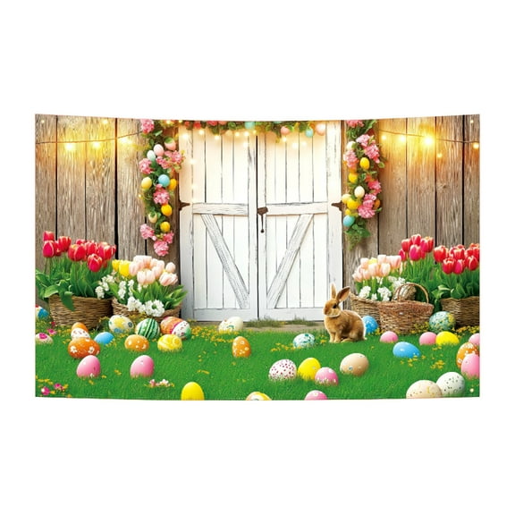 Giunmcul Easter Party Backdrop Cloth Egg and Bunny Design Vinyl Background Banner for Indoor Outdoor Photo Booth Wall Decor High Definition Print Reusable Easy Clean 1 Piece